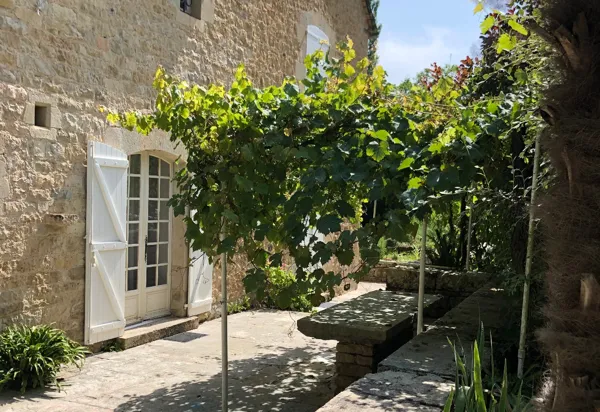 Terrasse extérieure sous la tonnelle et son coin repas